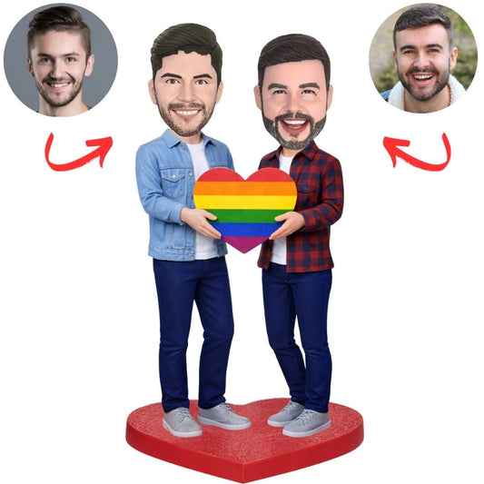 LGBT Gay Couple with Heart Custom Bobbleheads