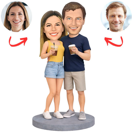 Couple Holding Drinks Custom Bobbleheads