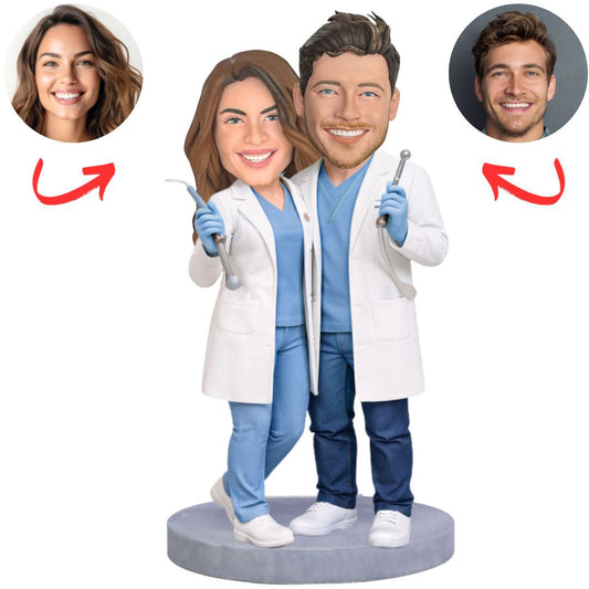 Couple Doctor Wearing White Coat Custom Bobbleheads
