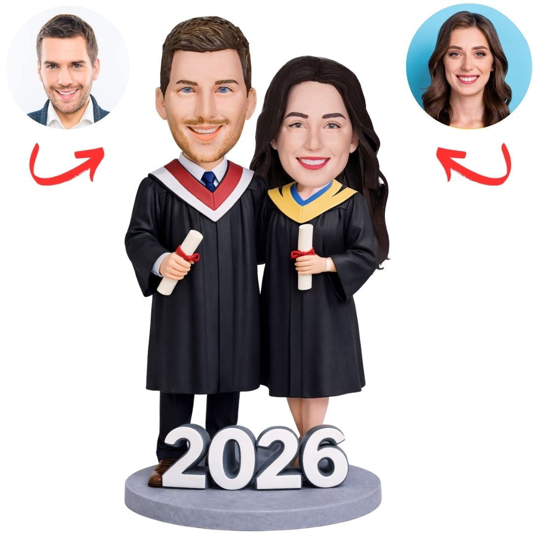 Bobbleheads Gifts 2026 Graduation Couple Holding Diploma Scrolls Custom Bobbleheads
