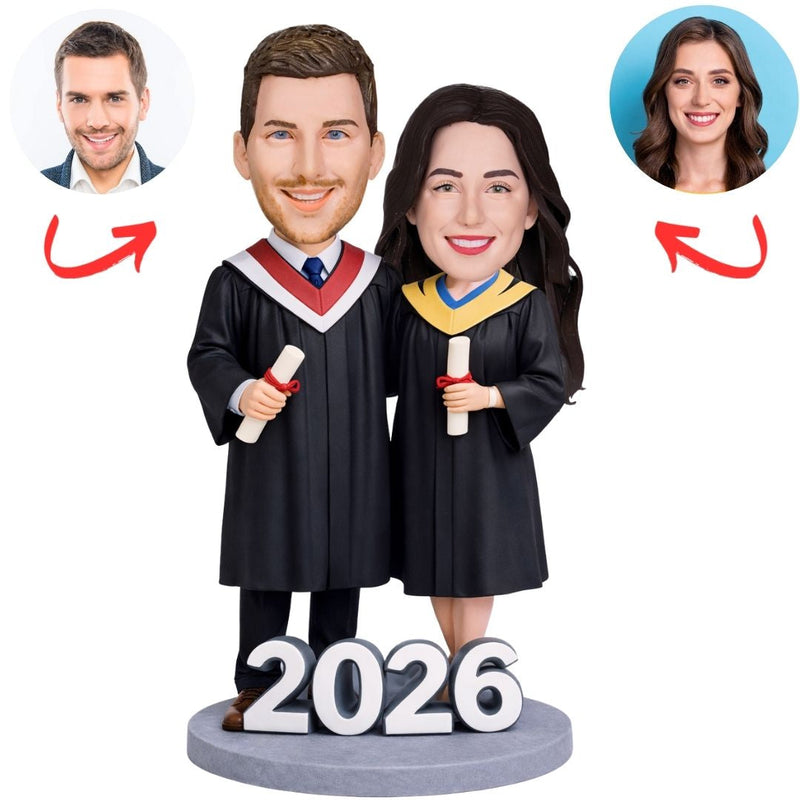 Bobbleheads Gifts 2026 Graduation Couple Holding Diploma Scrolls Custom Bobbleheads