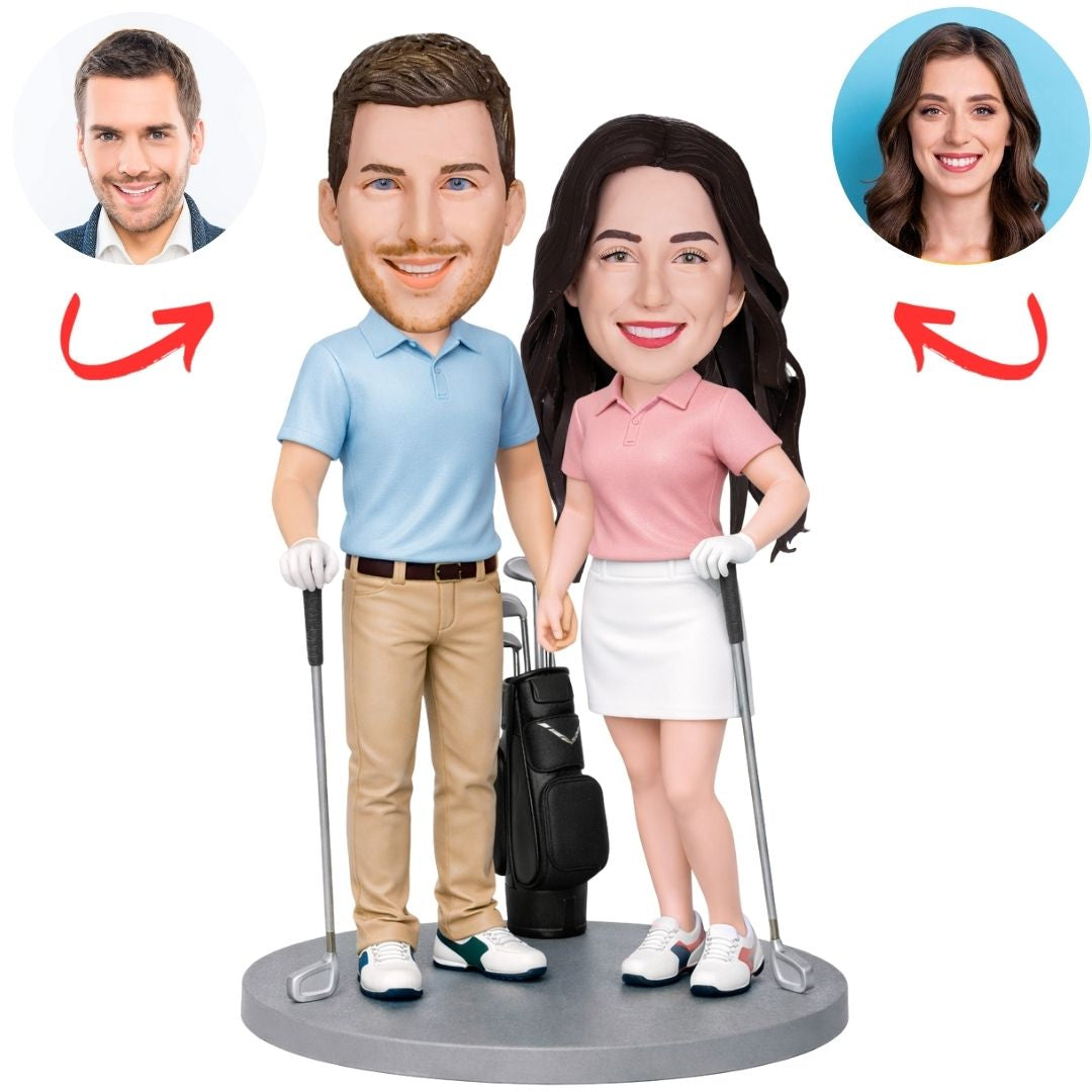 Golf Couple and Golf Bag Custom Bobbleheads