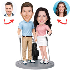 Golf Couple and Golf Bag Custom Bobbleheads