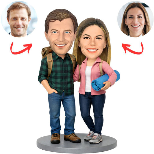 Couple Carrying Hiking Backpack Custom Bobbleheads