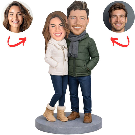 Couple Wearing Padded Jacket Custom Bobbleheads