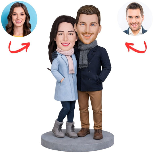 Couple Wearing Scarf Custom Bobbleheads