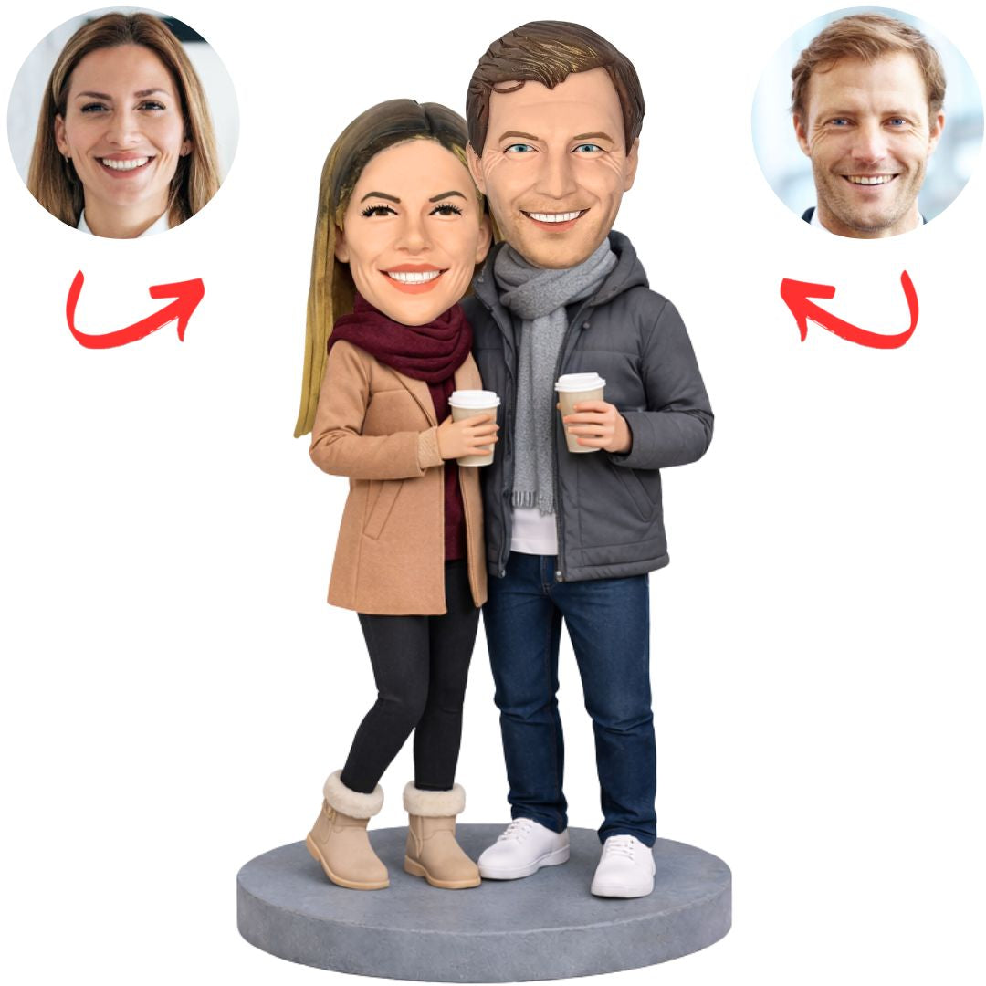 Couple Holding Coffee Cup Custom Bobbleheads