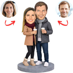 Couple Holding Coffee Cup Custom Bobbleheads