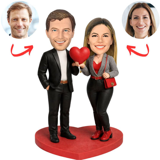 Business Couple Holding Love Heart Custom Bobbleheads
