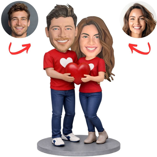 Red T-shirt Couple with Heart Custom Bobbleheads