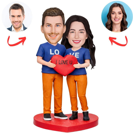 Couple with I Love U Heart Custom Bobbleheads