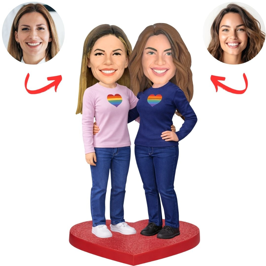 LGBT Couple Lesbian with Rainbow Shirt Custom Bobbleheads
