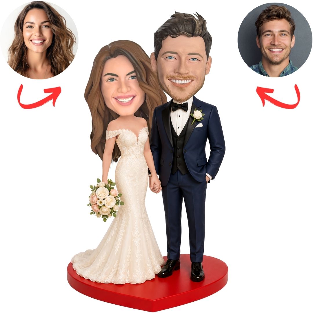 Wedding Couple Holding Hands Custom Bobbleheads