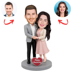 Anniversary Couple with Happy Anniversary Heart Custom Bobbleheads