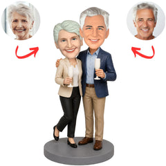 Elderly Couple Holding Champagne Glasses Custom Bobbleheads