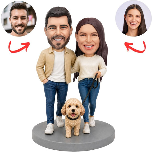 Couple with Their Dog Custom Bobbleheads