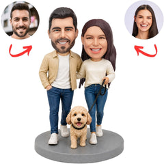 Couple with Their Dog Custom Bobbleheads