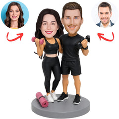 Fitness Couple Holding Dumbbells Custom Bobbleheads