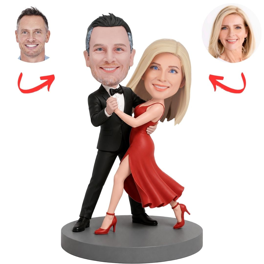 Dancing Couple with Red Dress Dip Pose Custom Bobbleheads Set