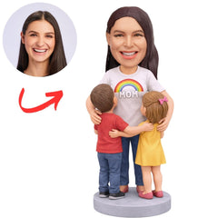 Mom with Kids Hugging Custom Bobbleheads