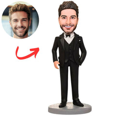 Business Man in Black Tuxedo with Bow Tie Custom Bobbleheads