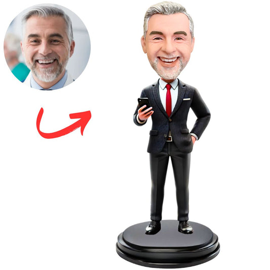 Male Boss Holding Mobile Phone Custom Bobbleheads
