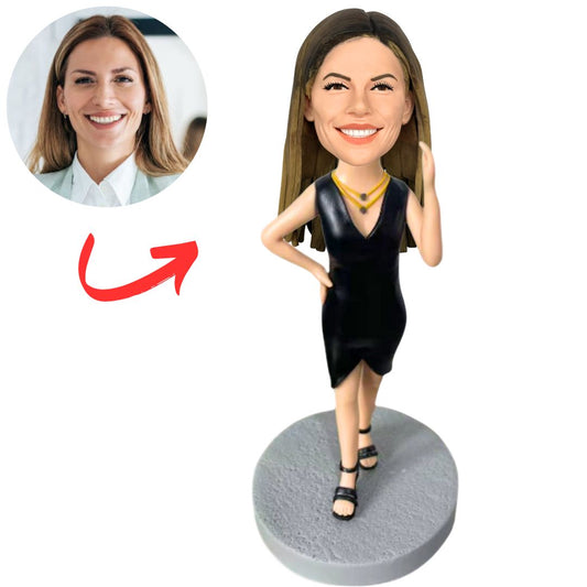 Fashion Woman in Black Dress Custom Bobbleheads