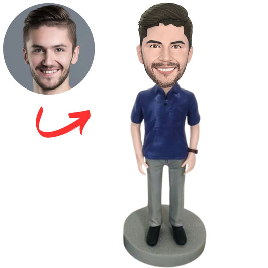 Fashion Man in Grey Pants Custom Bobbleheads