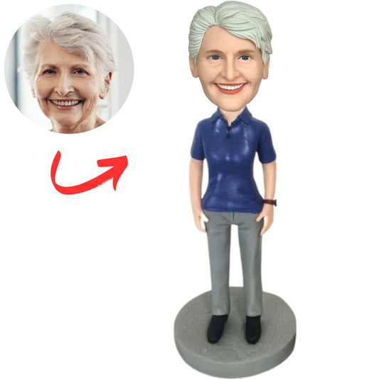 Blue Shirt Casual Woman Custom Bobbleheads