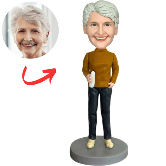 Casual Lady Holding Mineral Water Custom Bobbleheads