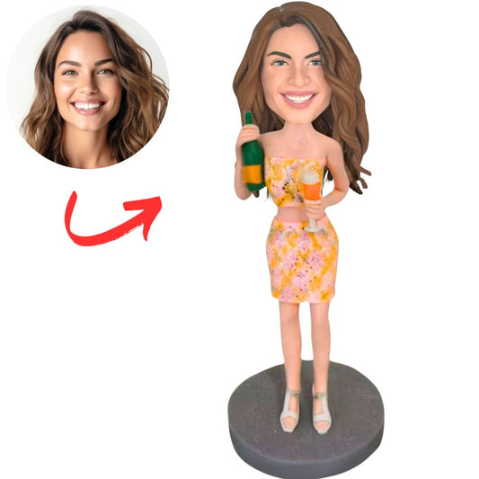 Girl Holding Champagne Custom Bobbleheads