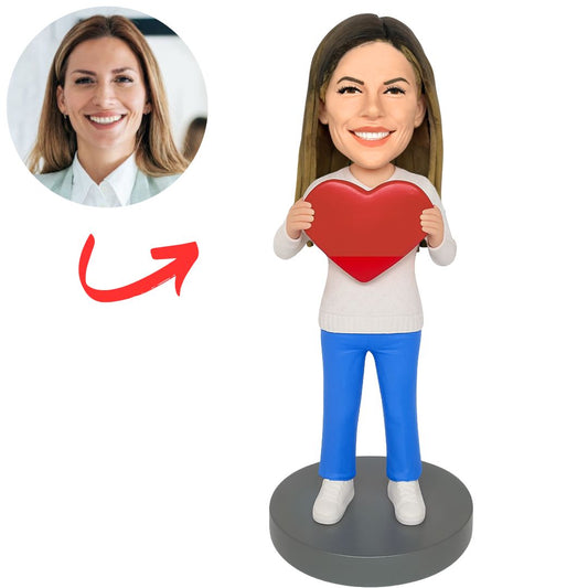 Girl Holding Heart Custom Bobbleheads