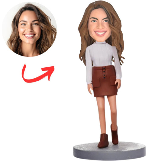 Fashion Girl in Short Skirt Custom Bobbleheads