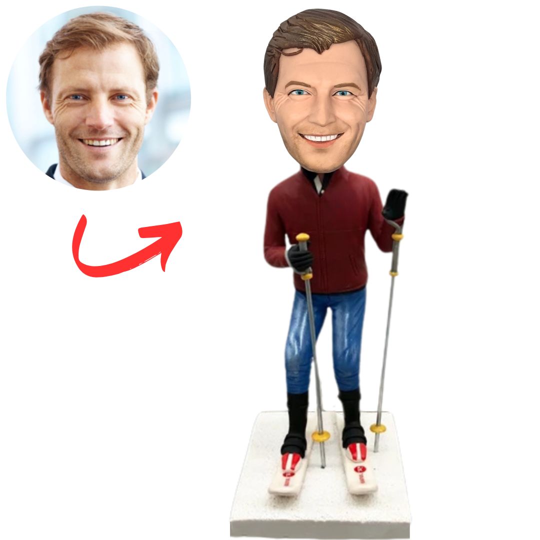 Man with Skis & Poles Custom Bobbleheads