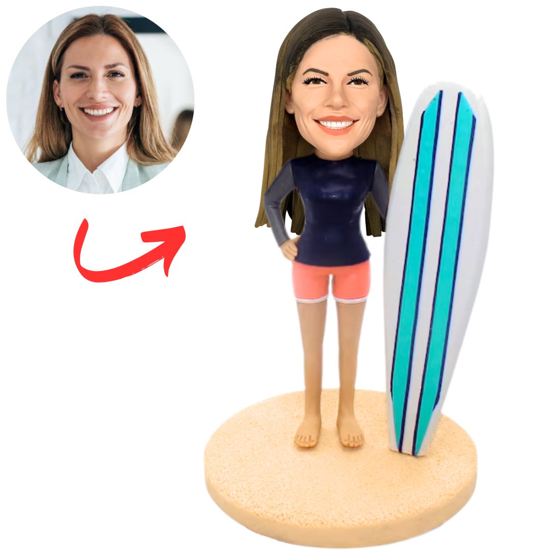 Surfing Beautiful Girl Custom Bobbleheads