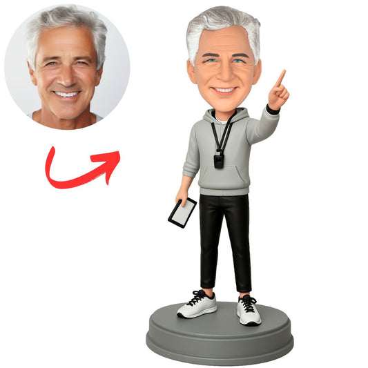 Cool Coach in Grey Hoodie Custom Bobbleheads