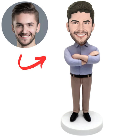 Business Man Wearing Blue Shirt Custom Bobbleheads