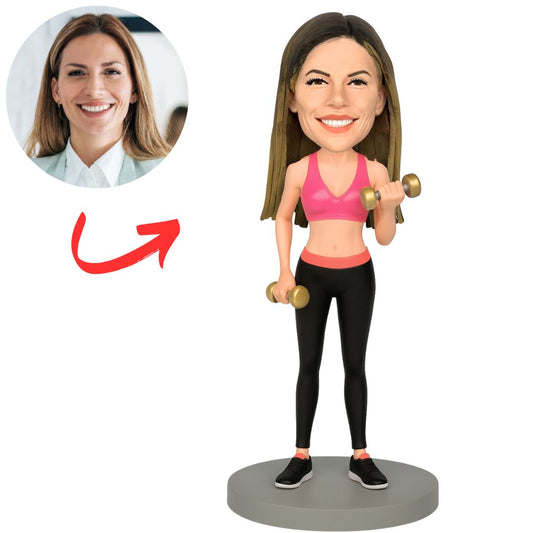 Girl Exercising with Dumbbells Custom Bobbleheads