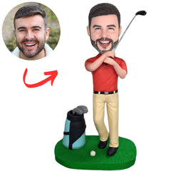 Golfer in Orange Shirt with Golf Bag Custom Bobbleheads