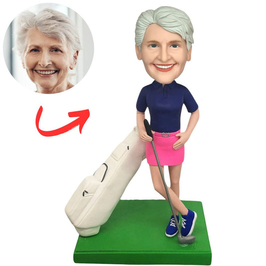 Female Golfer with Golf Bag Custom Bobbleheads