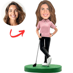 Pink T-shirt Female Golf Player Custom Bobbleheads