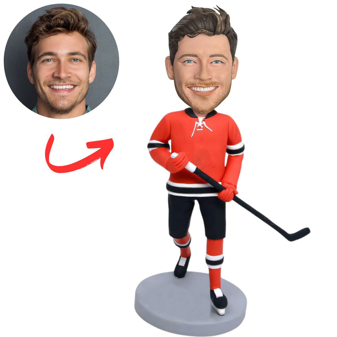 Red Uniform Ice Hockey Player Custom Bobbleheads