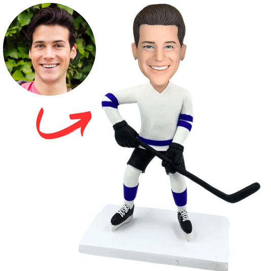 White Uniform Male Ice Hockey Player Custom Bobbleheads