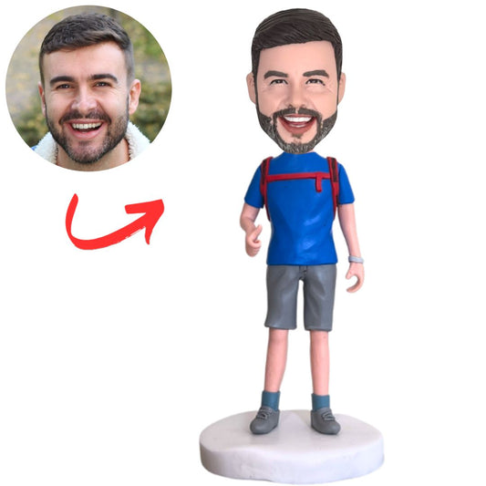 Casual Man with Backpack Custom Bobbleheads
