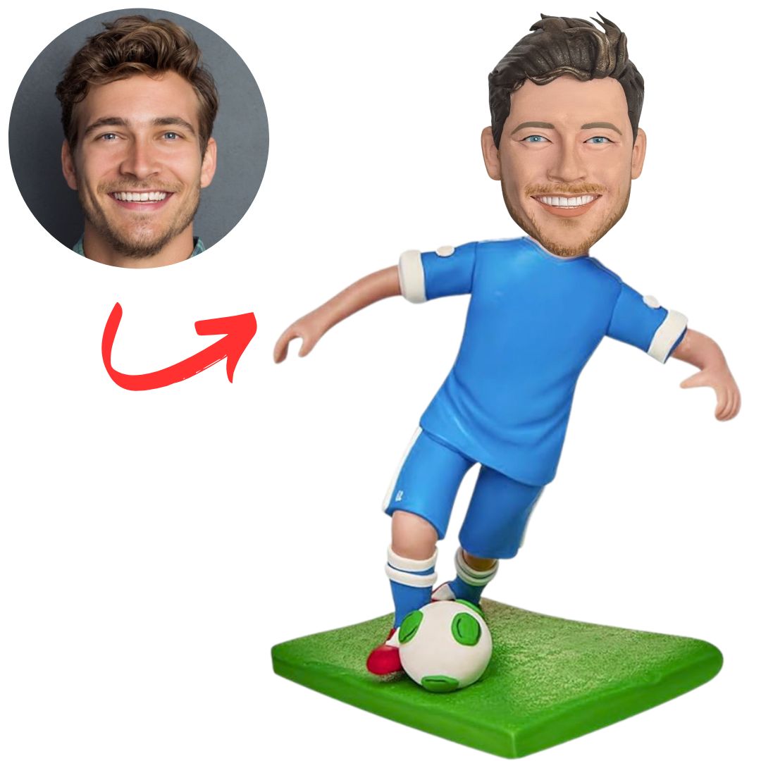 Soccer Player in Blue Uniform Custom Bobbleheads