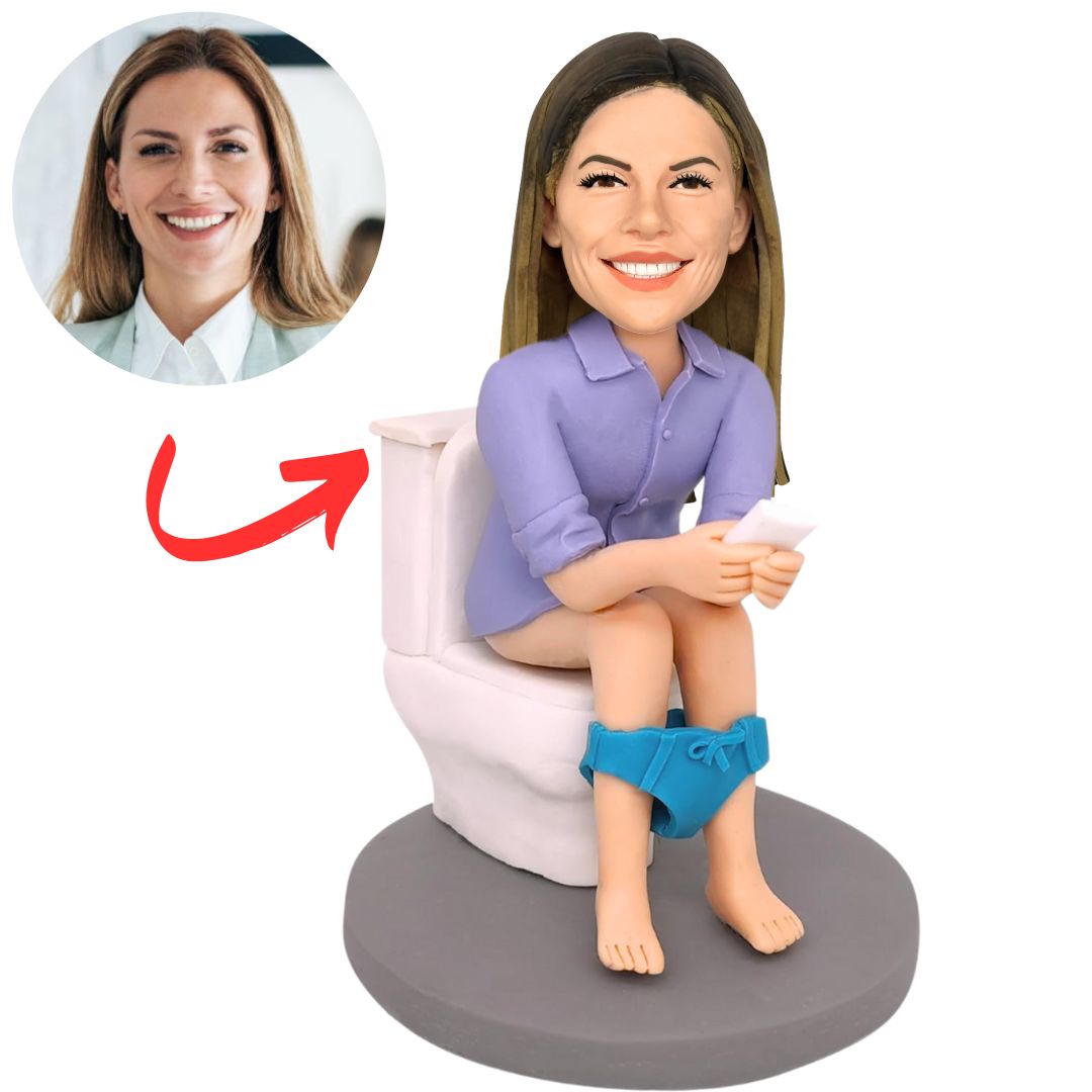 Woman Squatting on Toilet with Sanitary Napkin Custom Bobbleheads