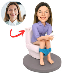 Woman Squatting on Toilet with Sanitary Napkin Custom Bobbleheads