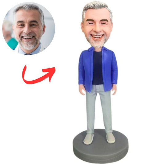 Stylish Man in Blue Coat Custom Bobbleheads