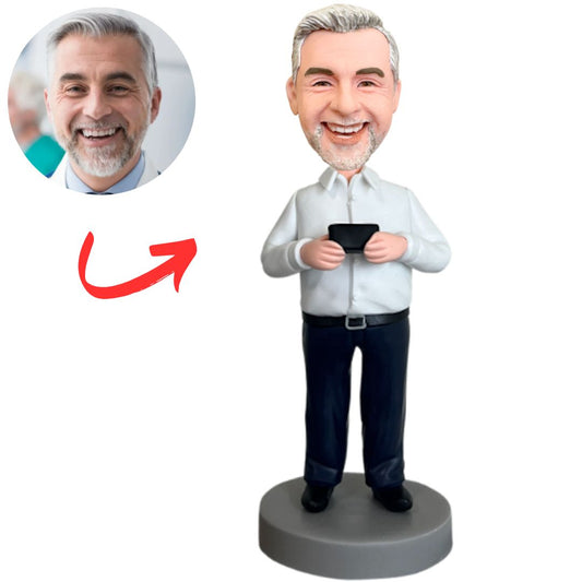 Casual Man Holding a Mobile Phone Custom Bobbleheads
