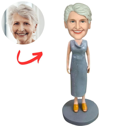 Woman in Silver-gray Skirt Custom Bobbleheads